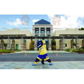 Traje de mascote de cavalo azul e amarelo BIGGYMONKEY™ –