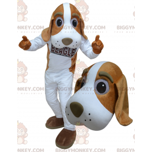 Kostium maskotki BIGGYMONKEY™ gigantyczny biało-brązowy pies -