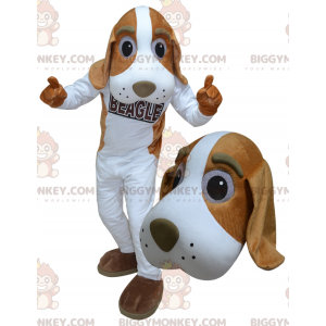 Traje de mascote gigante de cachorro branco e marrom