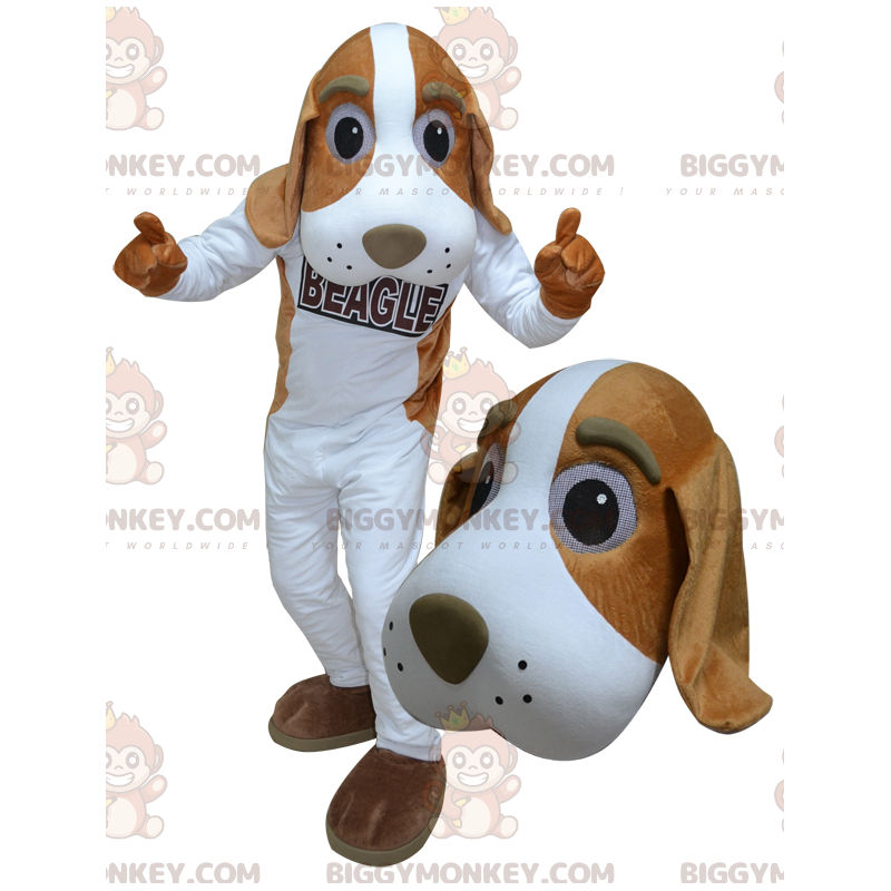 Jättevit och brun hund BIGGYMONKEY™ maskotdräkt - BiggyMonkey Jättevit och brun hund BIGGYMONKEY™ maskotdräkt - BiggyMonkey
