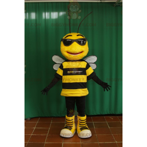 Disfraz de mascota de abeja negra y amarilla BIGGYMONKEY™ con
