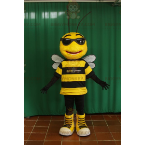 Kostium maskotka czarno-żółta pszczoła BIGGYMONKEY™ z okularami
