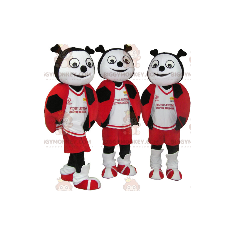 3 mascottes BIGGYMONKEY™ de coccinelles rouges noires et 3 mascottes BIGGYMONKEY™ de coccinelles rouges noires et
