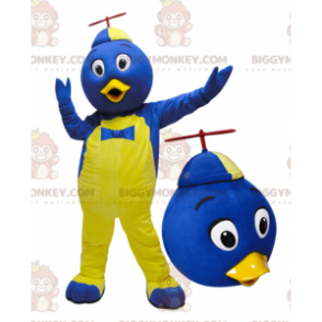 Fantasia de mascote de pássaro azul e amarelo BIGGYMONKEY™ com chapéu - Mascote pássaro - BIGGYMONKEY_05790 - BiggyMonkey.com