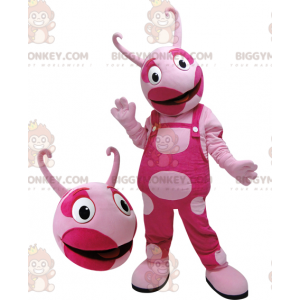 Tvåfärgad rosa varelse BIGGYMONKEY™ maskotdräkt. Rosa