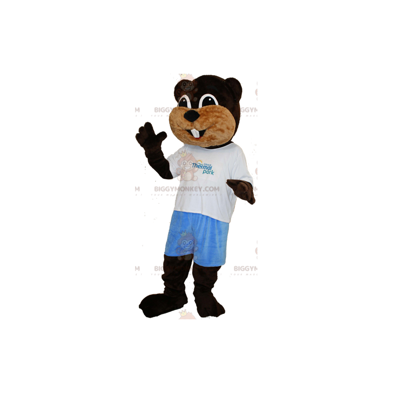 Suave y lindo disfraz de mascota BIGGYMONKEY™ de castor marrón Suave y lindo disfraz de mascota BIGGYMONKEY™ de castor marrón