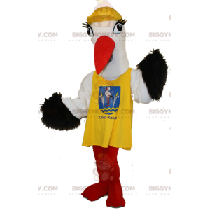 Costume mascotte Cicogna BIGGYMONKEY™ in bianco e nero con