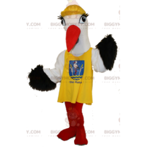 Kostým černo-bílého čápa BIGGYMONKEY™ maskota se žlutou