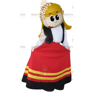 Blonde girl BIGGYMONKEY™ mascot costume dressed in a pretty