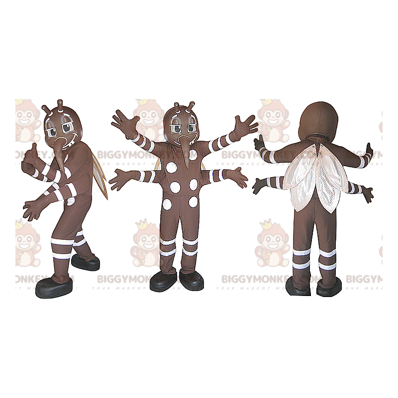 Costume de mascotte BIGGYMONKEY™ de moustique marron et blanc Costume de mascotte BIGGYMONKEY™ de moustique marron et blanc