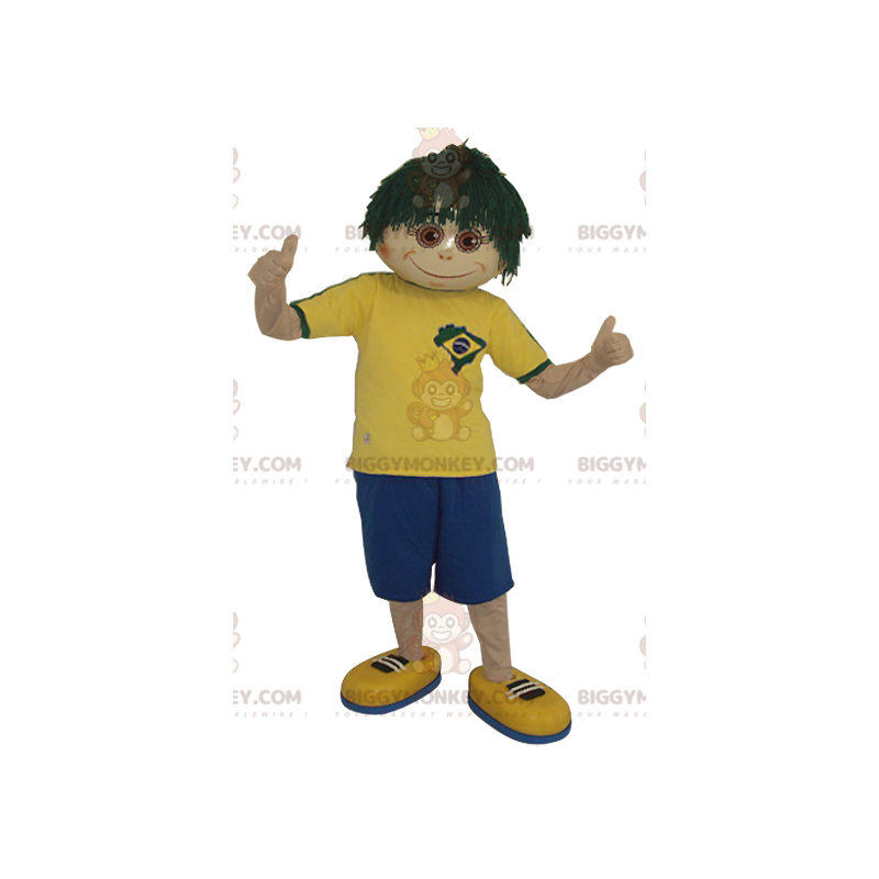 Costume da mascotte BIGGYMONKEY™ da ragazzo con parrucca verde Costume da mascotte BIGGYMONKEY™ da ragazzo con parrucca verde