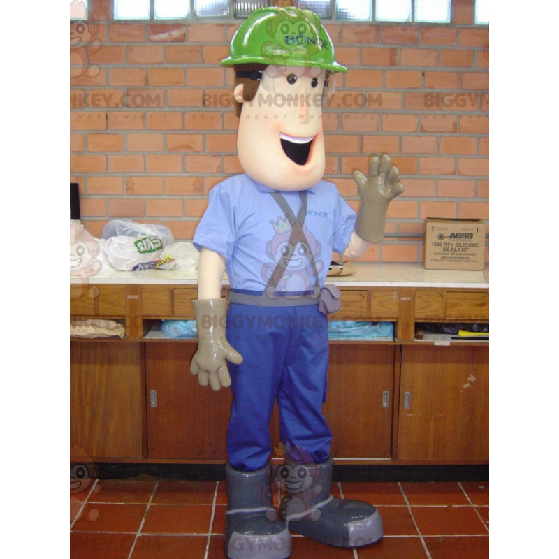 BIGGYMONKEY™ Carpenter Worker-mascottekostuum met veiligheidshelm - Menselijke mascottes - BIGGYMONKEY_05814 - BiggyMonkey.com