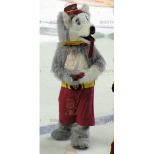 Traje de mascote de cão lobo cinzento e branco BIGGYMONKEY™ –