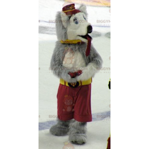 Traje de mascote de cão lobo cinzento e branco BIGGYMONKEY™ –