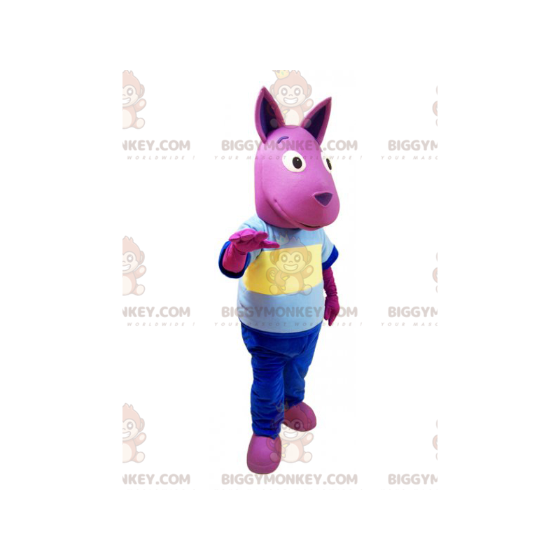 BIGGYMONKEY™ Costume da mascotte canguro rosa con abito BIGGYMONKEY™ Costume da mascotte canguro rosa con abito