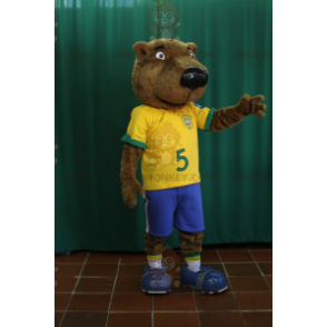 BIGGYMONKEY™ Brown Bear Beaver Mascot Costume In Footballer