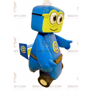 Blue and yellow car BIGGYMONKEY™ mascot costume. BIGGYMONKEY™