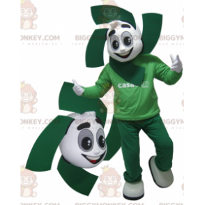 Costume mascotte BIGGYMONKEY™ pupazzo di neve bianco e verde. Costume da mascotte ecologico BIGGYMONKEY™ - BiggyMonkey.com