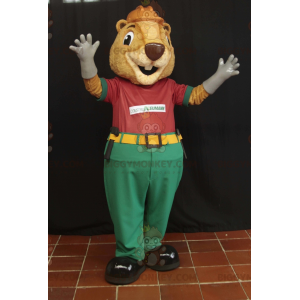 BIGGYMONKEY™ Mascot Costume Beige Beaver In Worker Outfit -