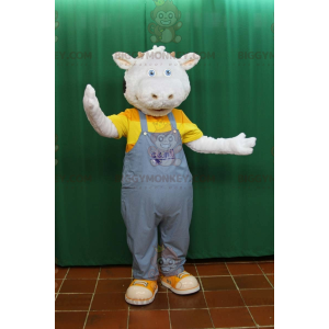 Witte en zwarte koe BIGGYMONKEY™ mascottekostuum gekleed in