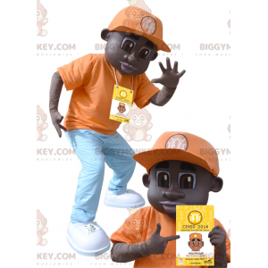 African American boy BIGGYMONKEY™ mascot costume dressed in