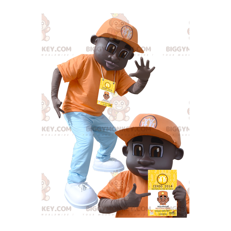 Afro-Amerikaanse jongen BIGGYMONKEY™ mascottekostuum gekleed in Afro-Amerikaanse jongen BIGGYMONKEY™ mascottekostuum gekleed in