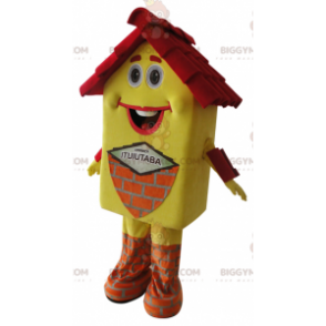 Kostým maskota velmi usměvavého žlutého a červeného domu BIGGYMONKEY™ - Dům maskoti - BIGGYMONKEY_05850 - BiggyMonkey.com