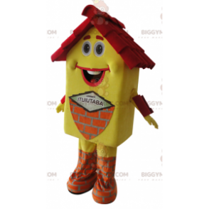 Πολύ Χαμογελαστό Κίτρινο και Κόκκινο Σπίτι μασκότ BIGGYMONKEY™