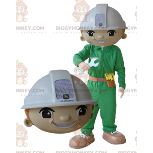 Man Worker BIGGYMONKEY™ Mascot Costume with Helmet and Uniform