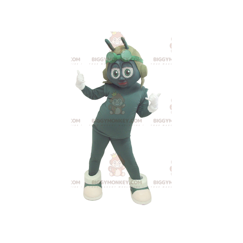 Grön och vit insekt BIGGYMONKEY™ maskotdräkt med flygarhjälm - Grön och vit insekt BIGGYMONKEY™ maskotdräkt med flygarhjälm -