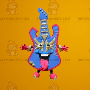 BIGGYMONKEY™-Maskottchen-Kostüm, blau und rosa, bunte E-Gitarre