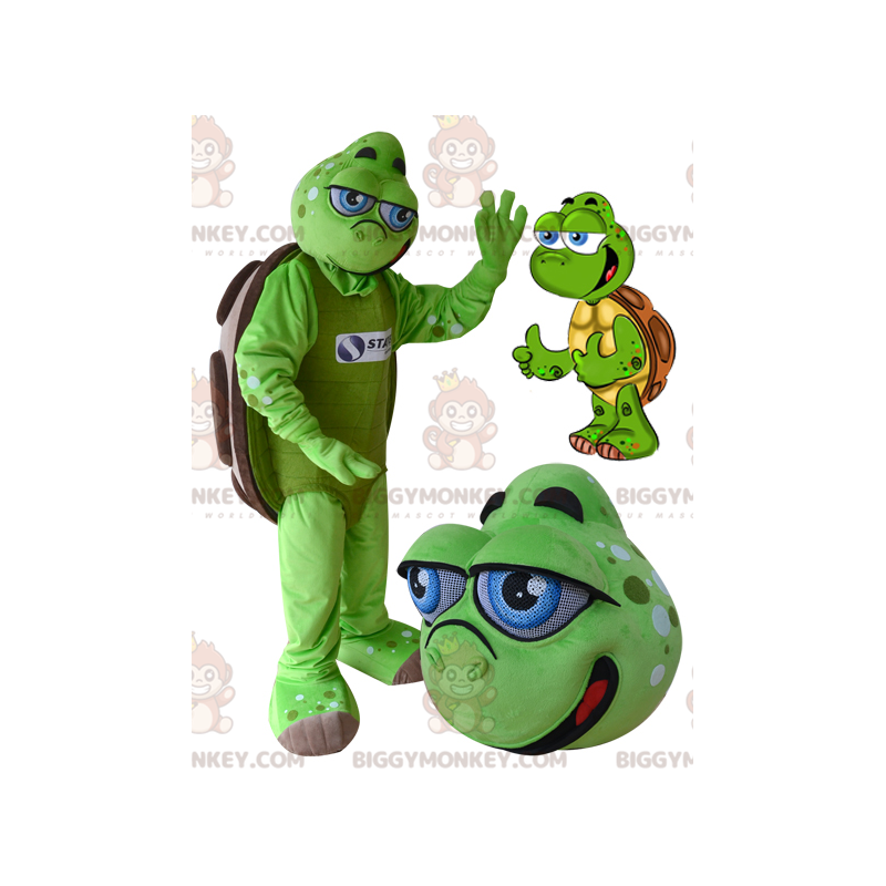 Kostým maskota BIGGYMONKEY™ Blue Eyes Green Brown Turtle – Kostým maskota BIGGYMONKEY™ Blue Eyes Green Brown Turtle –