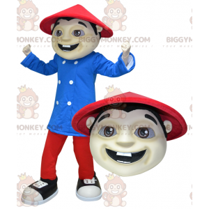 BIGGYMONKEY™ Mascot Costume Asian Man Dressed in Red and Blue –