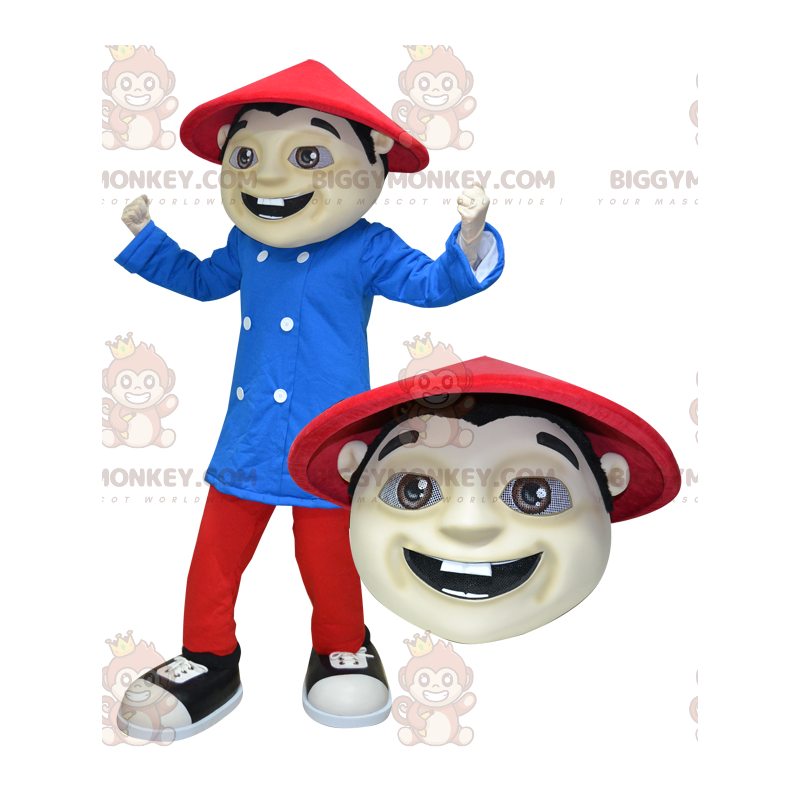 Costume de mascotte BIGGYMONKEY™ d'homme asiatique habillé en Costume de mascotte BIGGYMONKEY™ d'homme asiatique habillé en