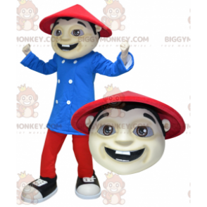 BIGGYMONKEY™ Maskottchenkostüm asiatischer Mann in Rot und Blau