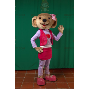 Traje de mascote BIGGYMONKEY™ de urso pardo em roupa rosa e