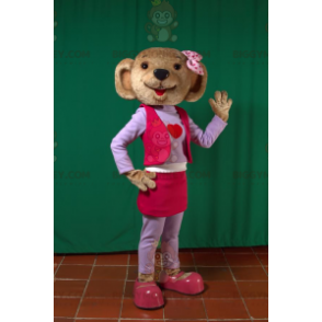 Traje de mascote BIGGYMONKEY™ de urso pardo em roupa rosa e
