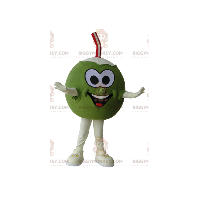 Vihreä ja valkoinen Giant Coconut BIGGYMONKEY™ maskottiasu - Ruoan maskotti - BIGGYMONKEY_05876 - BiggyMonkey.com