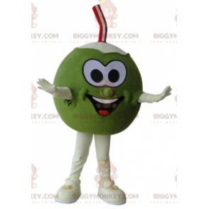 Vihreä ja valkoinen Giant Coconut BIGGYMONKEY™ maskottiasu - Ruoan maskotti - BIGGYMONKEY_05876 - BiggyMonkey.com