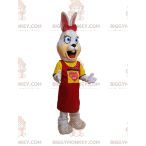 BIGGYMONKEY™ Furry White Rabbit Mascot Costume Dressed in