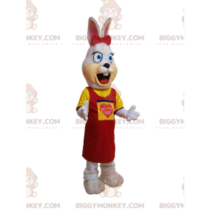 Traje de mascote de coelho branco peludo BIGGYMONKEY™ vestido