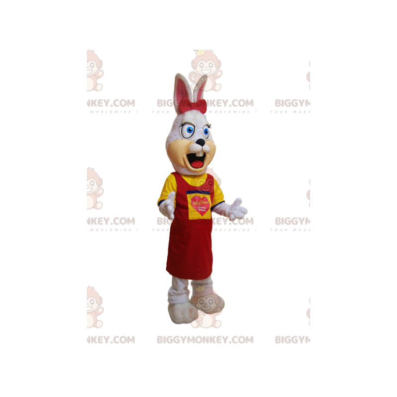 BIGGYMONKEY™ Furry White Rabbit -maskottiasu keltaiseen ja BIGGYMONKEY™ Furry White Rabbit -maskottiasu keltaiseen ja