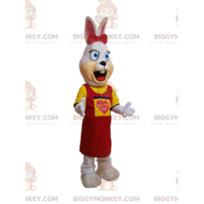 Costume de mascotte BIGGYMONKEY™ de lapin blanc poilu habillé