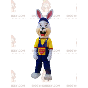 Στολή μασκότ Angry White Rabbit BIGGYMONKEY™ ντυμένη με μπλε φόρμες - Μασκότ κουνελιού - BIGGYMONKEY_05879 - BiggyMonkey.com