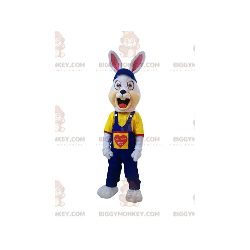 Kostým rozzlobeného bílého králíka BIGGYMONKEY™ maskota v modré Kostým rozzlobeného bílého králíka BIGGYMONKEY™ maskota v modré