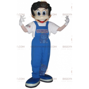 Boy BIGGYMONKEY™ Mascot Costume Dressed in Blue Overalls –