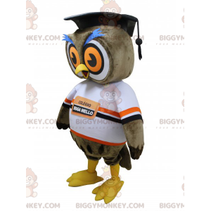 Costume de mascotte BIGGYMONKEY™ de hibou marron avec une toque