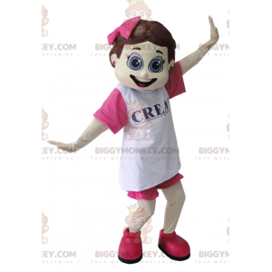 Flirty Girl BIGGYMONKEY™ Maskotdräkt klädd i rosa och vitt -