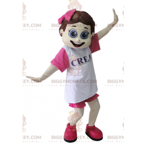 Στολή μασκότ Flirty Girl BIGGYMONKEY™ ντυμένη σε ροζ και λευκό - Μασκότ για αγόρια και κορίτσια - BiggyMonkey.com