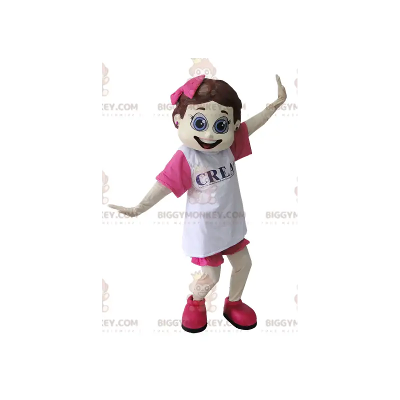 Kostým koketní dívky BIGGYMONKEY™ maskota v růžové a bílé – Kostým koketní dívky BIGGYMONKEY™ maskota v růžové a bílé –